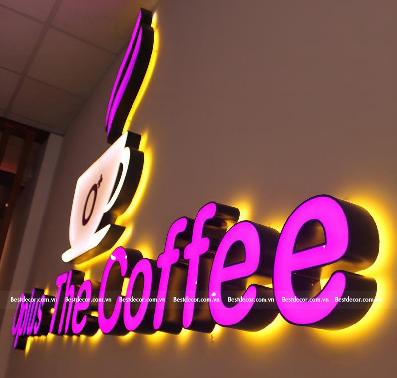 Mẫu biển quảng cáo quán Coffee chữ phát sáng 